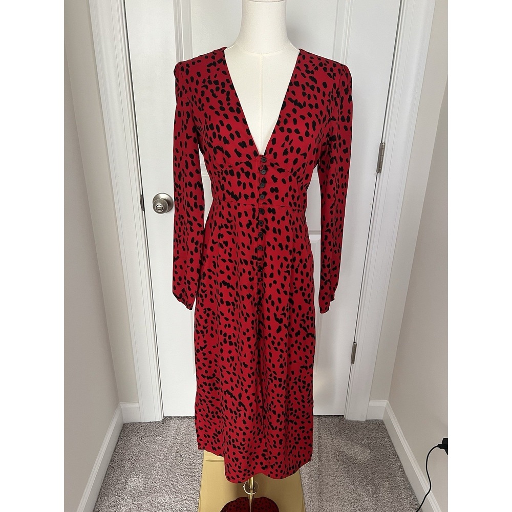 Women's Revolve Rahi Red Leopard Print Midi Dress Size Small